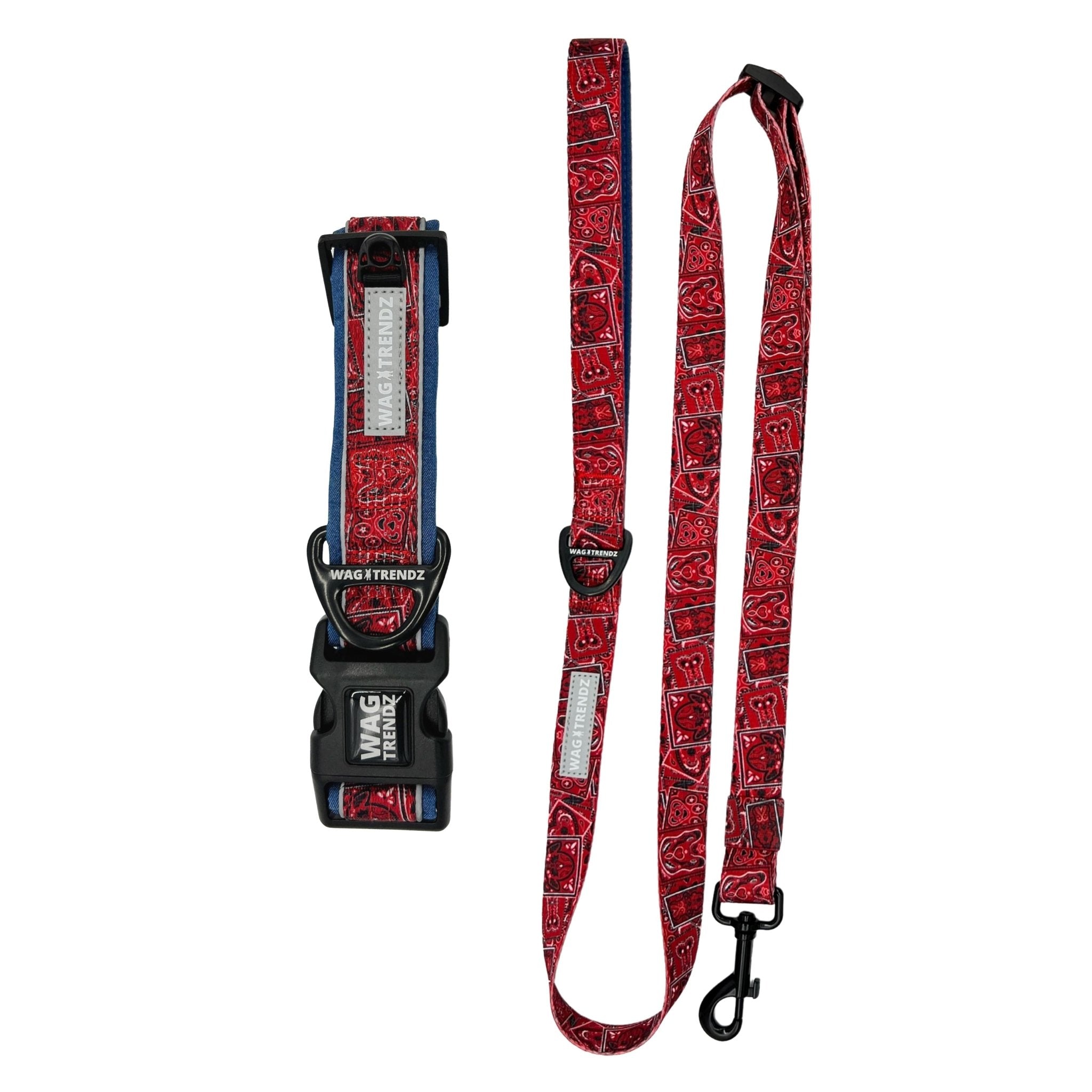 Dog Collar and Leash Set - Bandana Boujee Red