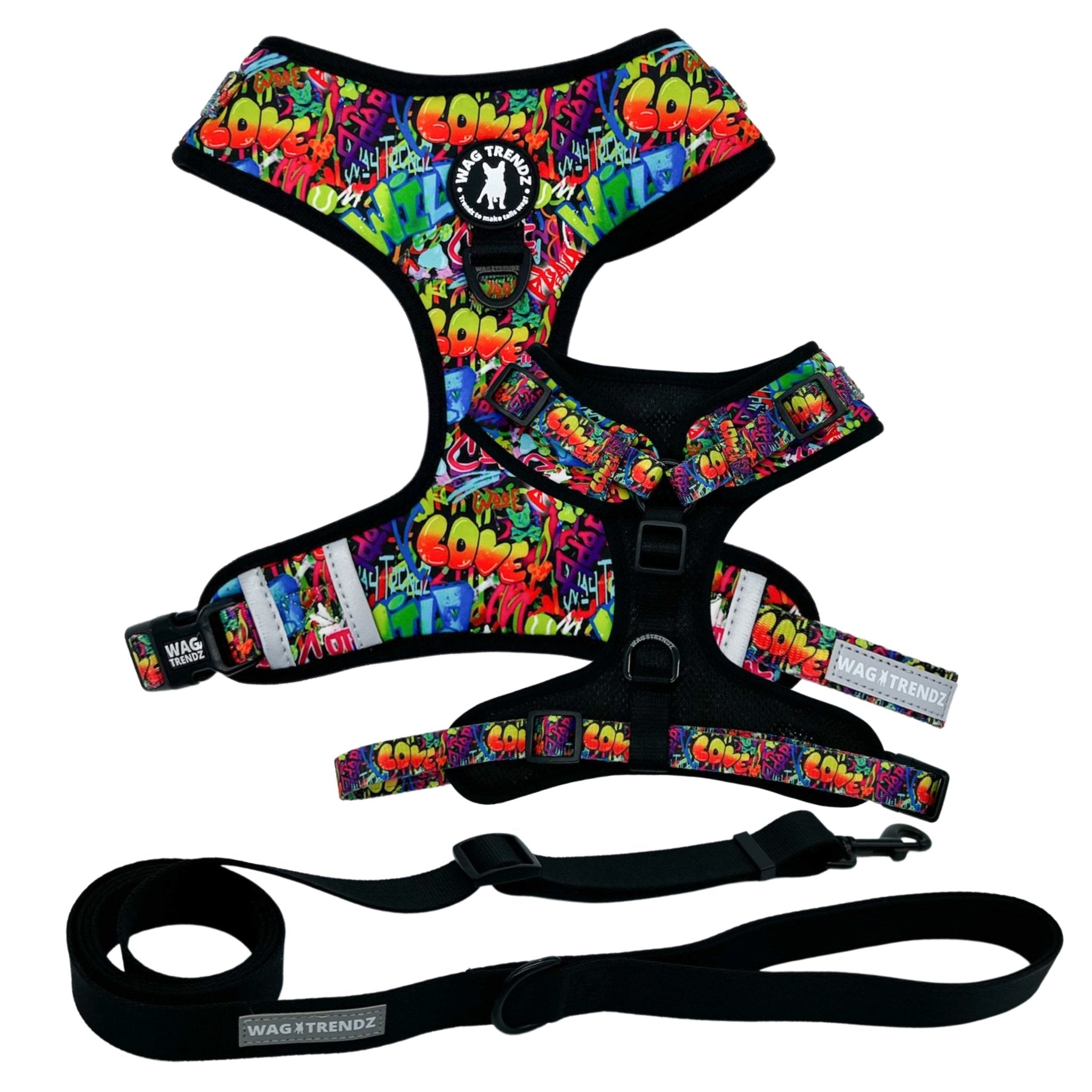 Dog Harness and Leash Set Street Graffiti Wag Trendz