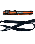 Dog Leash and Collar Set - Black Dog Collar with bold Orange Stripe with solid black adjustable leash in large - against solid white background - Wag Trendz