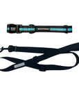 Dog Leash and Collar Set - Black Dog Collar with bold Teal Stripe with solid black adjustable leash in large - against solid white background - Wag Trendz