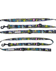 Adjustable Dog Leash - Medium & Large - Skull Society with multicolored graphics in yellow, blue, purple with black background - against solid white background - Wag Trendz