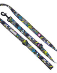 Adjustable Dog Leash - Medium - Skull Society with multicolored graphics in yellow, blue, purple with black background - against solid white background - Wag Trendz