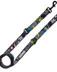 Adjustable Dog Leash - Medium - Skull Society with multicolored graphics in yellow, blue, purple with black background - against solid white background - Wag Trendz