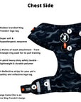 Dog Harness and Leash Set - Black & Gray camo dog harness with Orange Accents - product feature captions - chest side - against solid white background - Wag Trendz