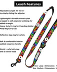 Dog Harness and Leash Set - adjustable dog leash in multi colored Street Graffiti with product feature captions - against solid white background - Wag Trendz