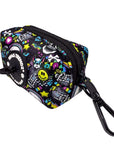 Dog Poop Bag Holder - Skull Society with multicolored graphics in yellow, blue, purple with black background - against solid white background - Wag Trendz