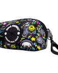 Dog Poop Bag Holder - Skull Society with multicolored graphics in yellow, blue, purple with black background - against solid white background - Wag Trendz