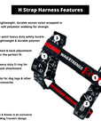 H Dog Harness - Roman Dog Harness - black with white XO dog strap harness with bold red accent against white background - Wag Trendz