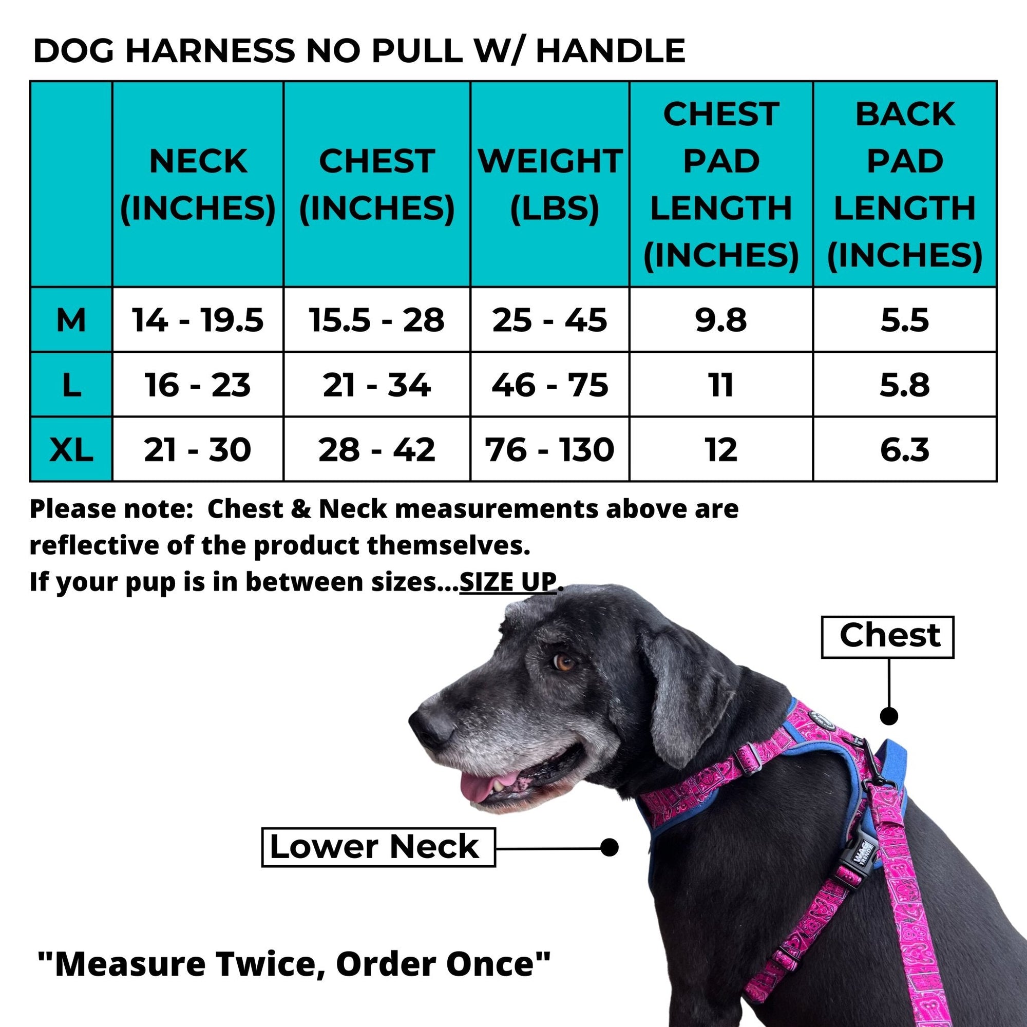 No Pull Dog Harness with Handle - Size Chart - Wag Trendz