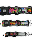 Reflective Dog Collar - Multicolored Street Graffiti Reflective Dog Collar in Small, Medium and large with collar widths - against solid white background - Wag Trendz