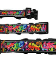 Reflective Dog Collar - Multicolored Street Graffiti Reflective Dog Collar in Small, Medium and large - back view - against solid white background - Wag Trendz