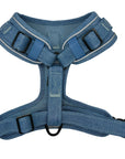 Denim Dog Harness - Reflective and No Pull - Downtown Denim Dog Harness with Reflective Accents - Back Side - against solid white background - Wag Trendz