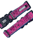 Dog Collar and Leash Set - Bandana Boujee Hot Pink Reflective Dog Collar - front and back side - against solid white background - Wag Trendz