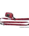 Dog Collar and Leash Set - Bandana Boujee Red Adjustable Dog Leash with matching poo bag attached - against solid white background - Wag Trendz