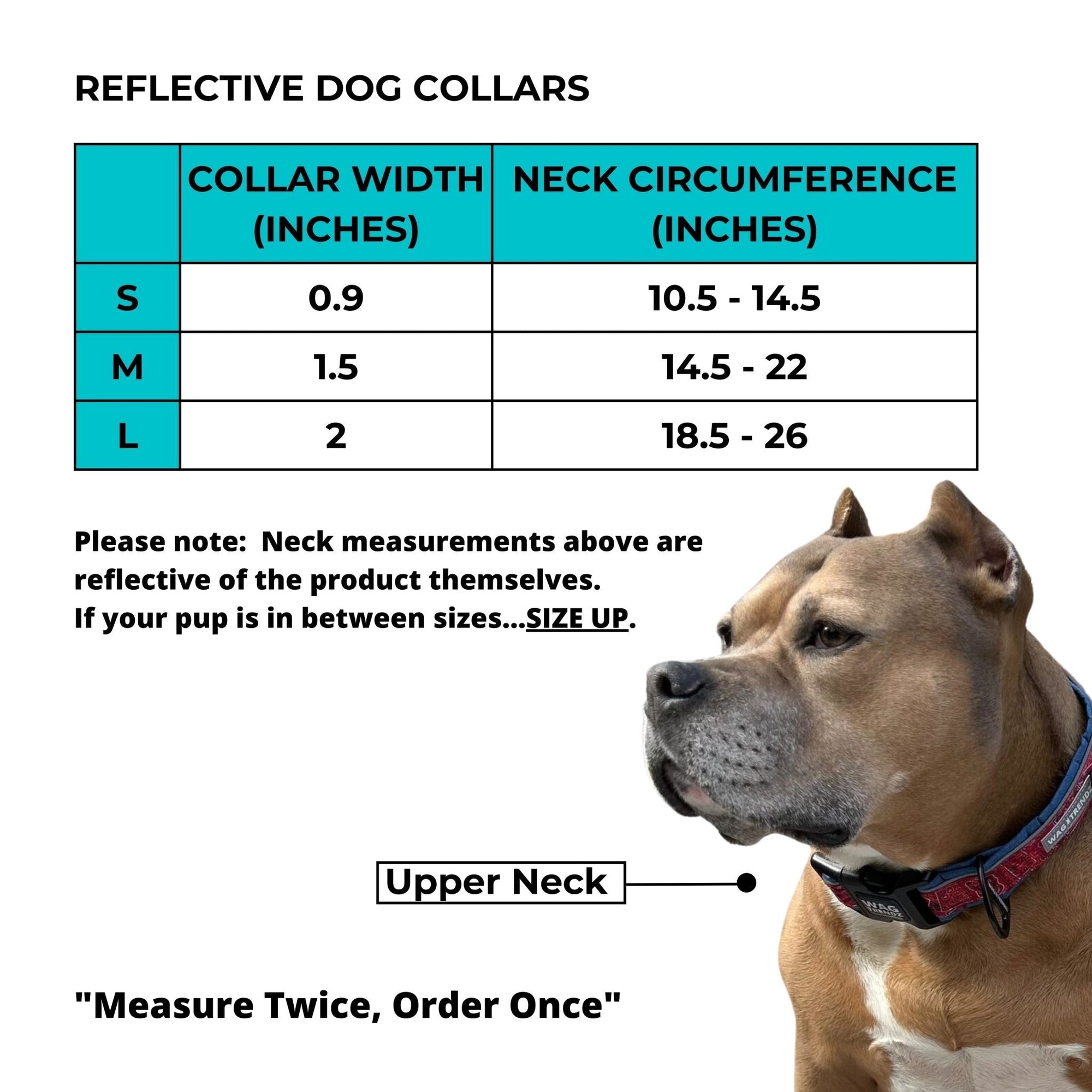 Dog Collar and Leash Set - Reflective Dog Collars - Size Chart - Wag Trendz