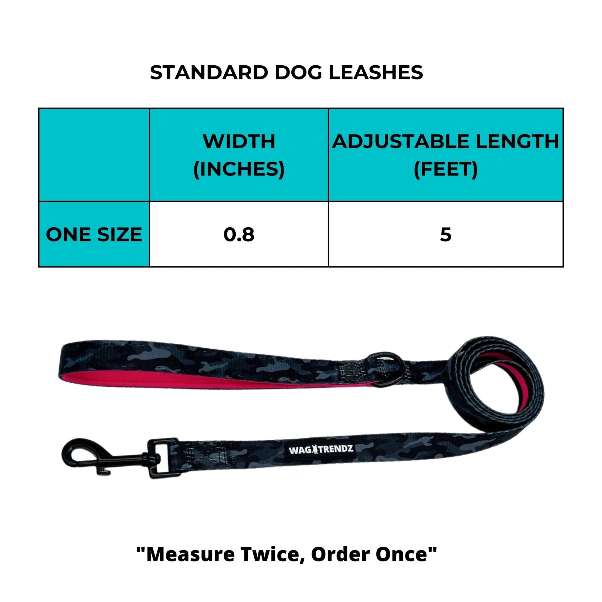 Dog Collar and Leash Set - Standard Dog Leash  Size Chart - Wag Trendz