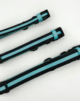 Dog Collar and Leash Set - Small Medium and Large Dog Collars in solid black with bold teal stripe - against solid white background - Wag Trendz