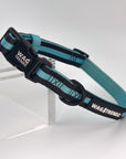 Dog Collar and Leash Set - Dog Collar in solid black with bold teal stripe - against solid white background - Wag Trendz
