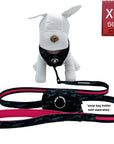 Dog Collar Harness and Leash Set - Small Dog wearing XS Dog Adjustable Harness, matching Dog Leash and Poo Bag Holder in black & gray camo with hot pink accents - against solid white background - Wag Trendz