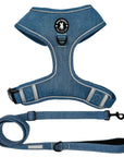 Dog Harness and Leash - Downtown Denim Dog Harness and Leash - chest view - against solid white background - Wag Trendz