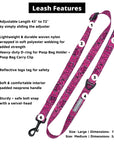 Dog Harness and Leash Set - Bandana Boujee Dog Leash in Hot Pink with Denim Accents - with product feature captions - against solid white background - Wag Trendz