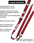 Dog Harness and Leash Set - Bandana Boujee Dog Leash in Red with Denim Accents - with product feature captions - against solid white background - Wag Trendz