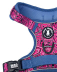 Dog Harness and Leash Set - Bandana Boujee Dog Harness in Hot Pink with Denim Accents - against solid white background - Wag Trendz