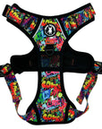 Dog Harness and Leash Set - No Pull - Handle - multi colored Street Graffiti dog harness - chest side view - against solid white background - Wag Trendz