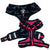 No Pull Dog Harness - black and gray camo adjustable harness with hot pink accents and a front clip for pull training - chest & back view against a solid white background - Wag Trendz