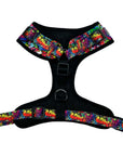 No Pull Dog Harness - Adjustable - Front Clip - multi-colored street graffiti on dog harness against solid white background - back view - Wag Trendz