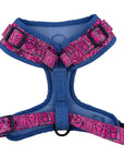 Dog Harness Vest - Adjustable - Bandana Boujee Hot Pink Dog Harness with Denim Accents - back view - against solid white background - Wag Trendz