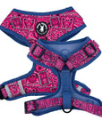 Dog Harness Vest - Adjustable - Bandana Boujee Hot Pink Dog Harness with Denim Accents - chest & back view - against solid white background - Wag Trendz