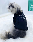 Dog Hoodie - Hoodies For Dogs - Shih Tzu mix wearing "Good Life" dog hoodie in black - back view - Good Life on the back - against solid white background - Wag Trendz