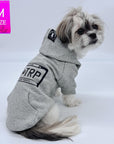 Dog Hoodie - Hoodies For Dogs - Shih Tzu mix wearing "Road Trip" License Plate design in gray - back view - against solid white background - Wag Trendz