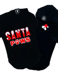 Dog Hoodie - Hoodies For Dogs - "Santa Paws" dog hoodie in black - back view is snow capped red and white SANTA letters with paws in red and white spelled with a paw - front view with red and white Santa hat emoji with black paw print- against solid white background - Wag Trendz