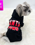 Dog Hoodie - Hoodies For Dogs - Shih Tzu wearing "Santa Paws" dog hoodie in black - back view is snow capped red and white SANTA letters with paws in red and white spelled with a paw - against solid white background - Wag Trendz