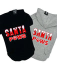 Dog Hoodie - Hoodies For Dogs - "Santa Paws" dog hoodies in black and gray - back view is snow capped red and white SANTA letters with paws in red and white spelled with a paw - against solid white background - Wag Trendz