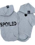 Dog Hoodie - Hoodies For Dogs - “SPOILED” dog hoodie in gray set - back view has SPOILED and front chest has a solid heart emoji - against solid white background - Wag Trendz