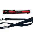 Dog Leash and Collar Set - Black Dog Collar with bold Red Stripe with solid black adjustable leash in medium - against solid white background - Wag Trendz