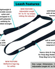 Dog Leash and Collar Set - Adjustable Dog Leash - Solid Black with product feature captions - against solid white background - Wag Trendz®