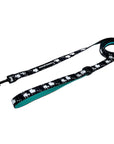 Nylon Dog Leash - black with white paint splatter and teal accents against white background - Wag Trendz