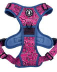 No Pull Dog Harness - with Handle - Bandana Boujee No Pull Dog Harness in Hot Pink with Denim Accents - chest view - against solid white background - Wag Trendz
