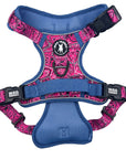 No Pull Dog Harness - with Handle - Bandana Boujee No Pull Harness in Hot Pink with Denim Accents - back view - against solid white background - Wag Trendz