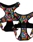 No Pull Dog Harness - with Handle - Multi colored Street Graffiti no pull dog harness - chest and backside view against solid white background - Wag Trendz