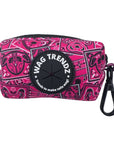 Dog Poo Bag Holder - Bandana Boujee - Hot Pink with black zipper and black rubber logo dispenser on front - against a solid white background - Wag Trendz