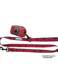Dog Poo Bag Holder - Bandana Boujee - Red - Poo Bag Holder is attached to matching leash - against a solid white background - Wag Trendz