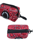 Dog Poo Bag Holder - Bandana Boujee - Red with black zipper and black rubber logo dispenser on front - against a solid white background - Wag Trendz