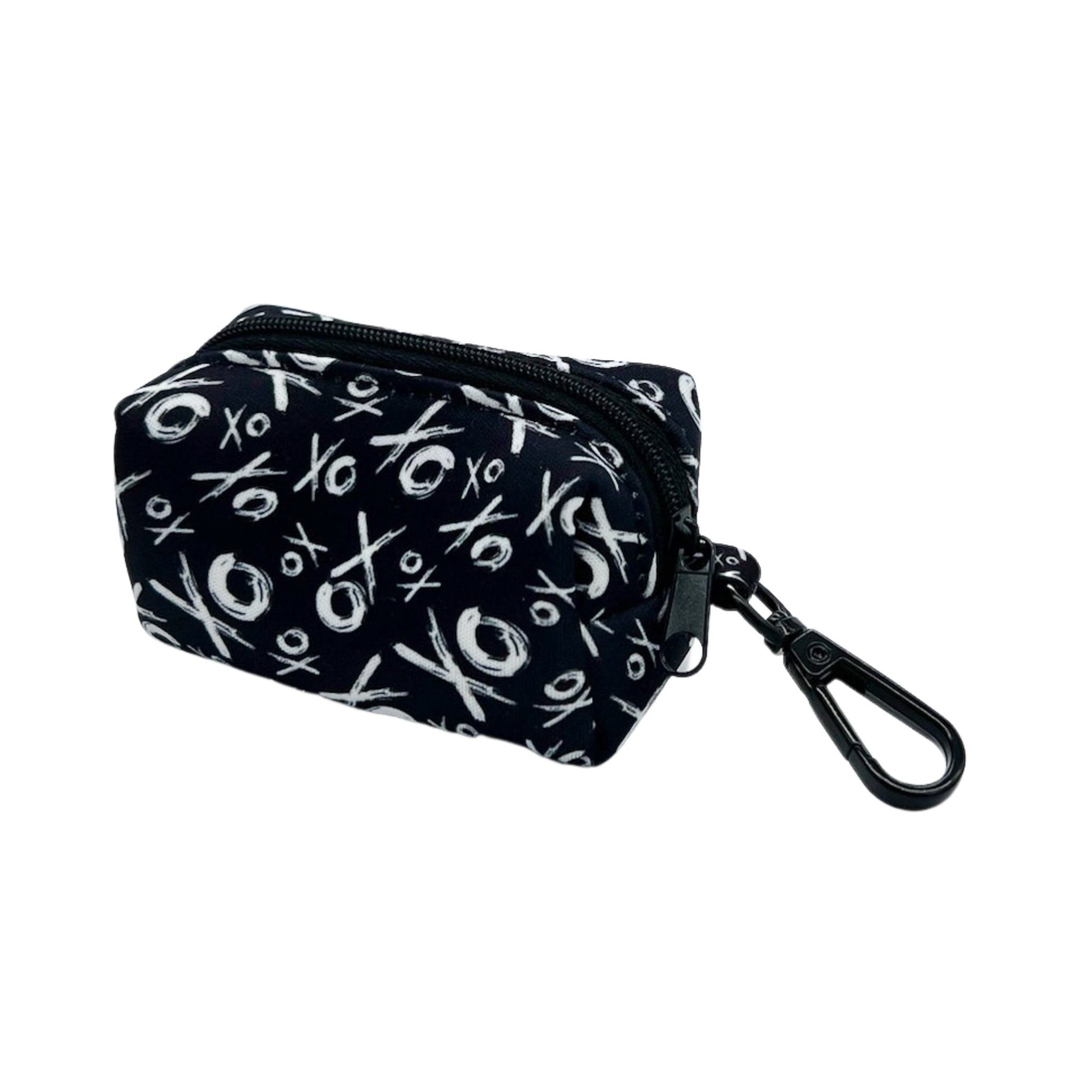 Dog Poo Bag Holder - black &amp; white XO pattern - Hugs &amp; Kisses XO - against white background -Wag Trendz