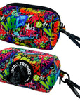 Dog Poo Bag Holders - multi-colored street graffiti - two bags from two views top and side - against white background - Wag Trendz