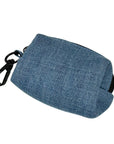 Dog Poop Bag Holder - Downtown Denim - blue jean with a black zipper back side view- against a solid white background - Wag Trendz